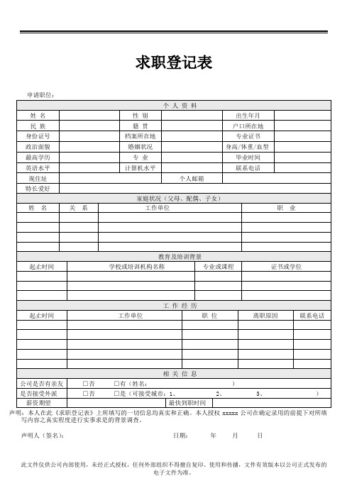 (模板)求职登记表