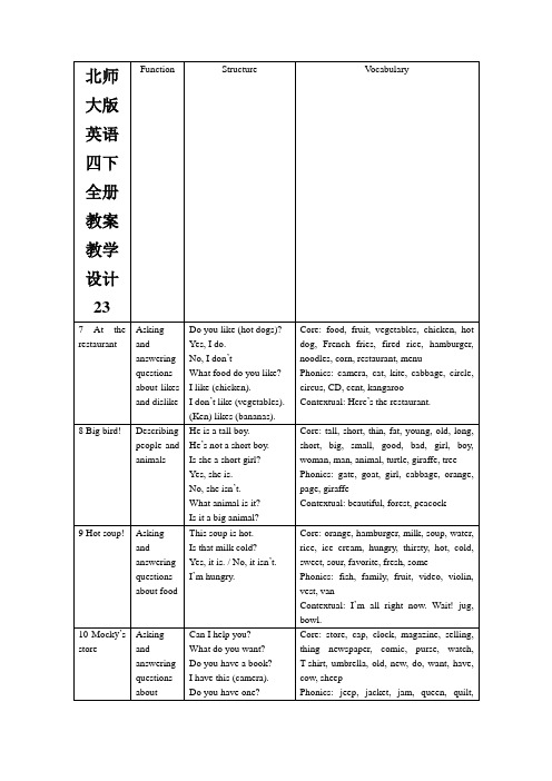 北师大版英语四下全册教案教学设计23