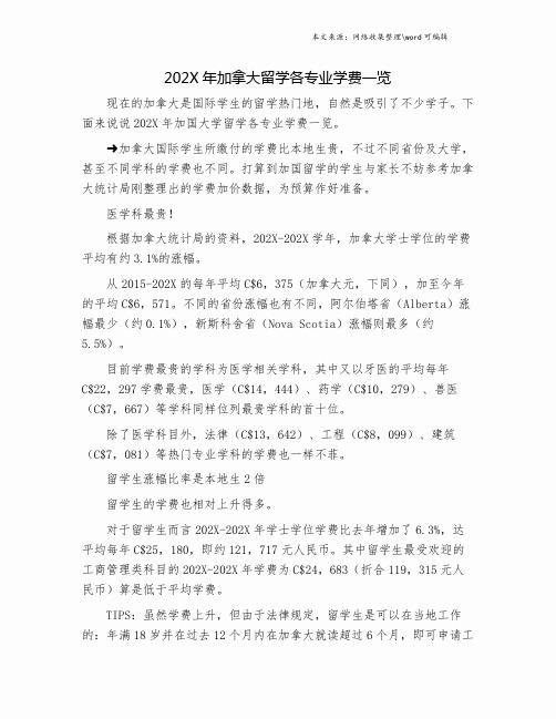 202X年加拿大留学各专业学费一览.doc