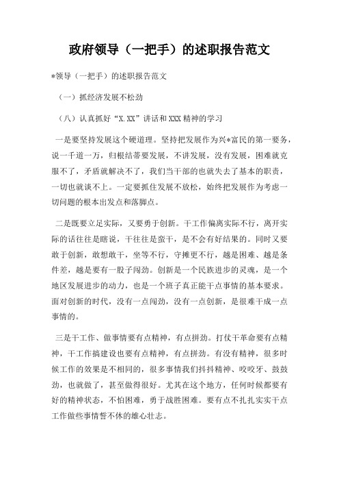 政府领导(一把手)的述职报告范文