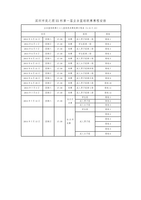 业余篮球联赛赛程安排