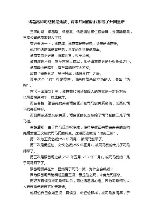 诸葛亮和司马懿是死敌，两家共同的后代却成了开国皇帝