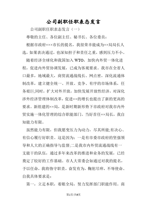 公司副职任职表态发言