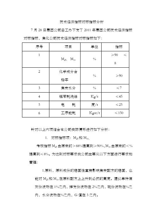 焦化公司技术经济指标对标指标分析