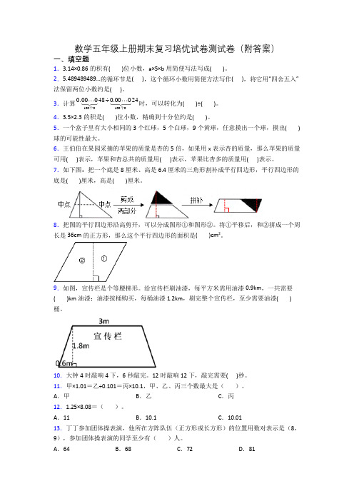 数学五年级上册期末复习培优试卷测试卷(附答案)