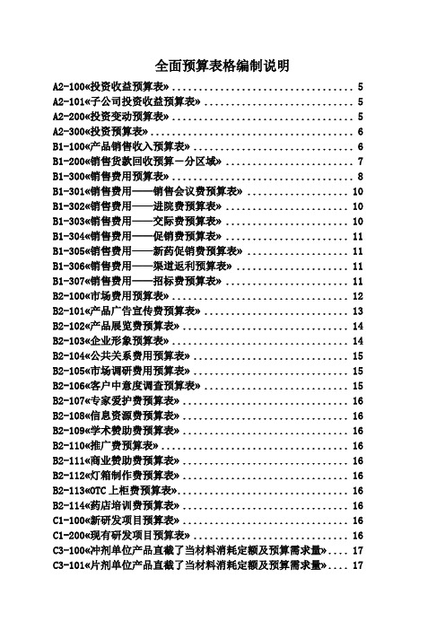 全面预算表格编制说明