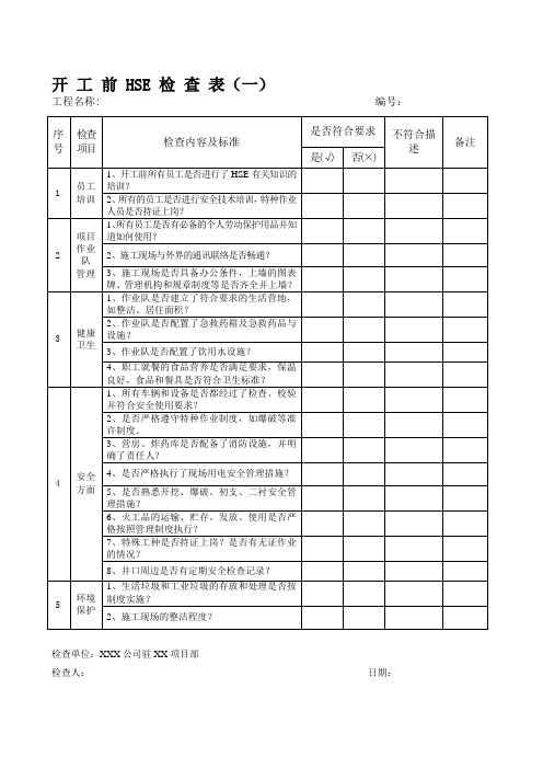 HSE 检查表