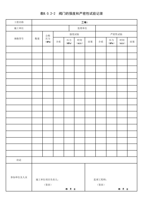 泡沫灭火系统表B.0.2-2阀门强度和严密性试验记录