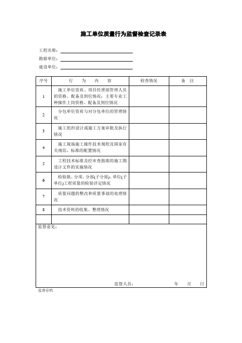《施工单位质量行为监督检查记录表》