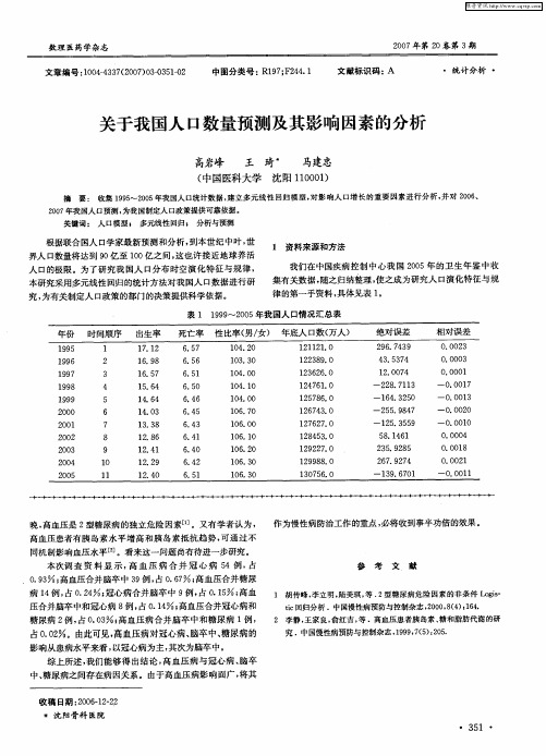 关于我国人口数量预测及其影响因素的分析