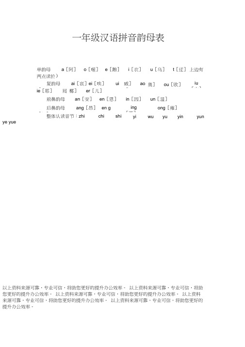 一年级汉语拼音韵母表