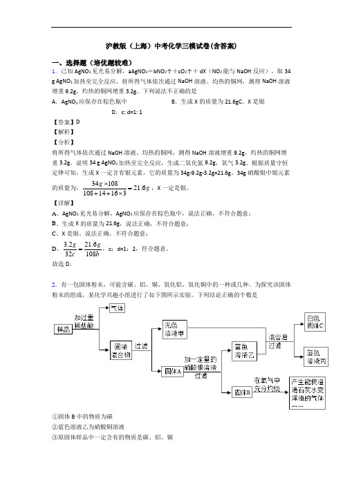 沪教版(上海)中考化学三模试卷(含答案)