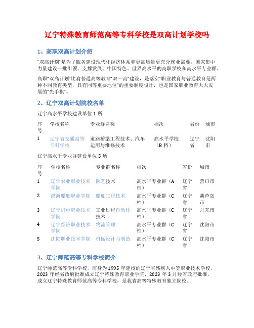 辽宁特殊教育师范高等专科学校是双高计划学校吗