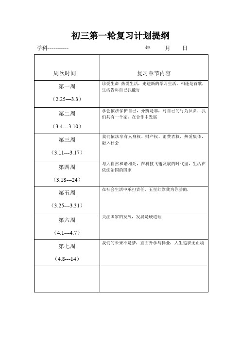 初三第一轮复习计划提纲