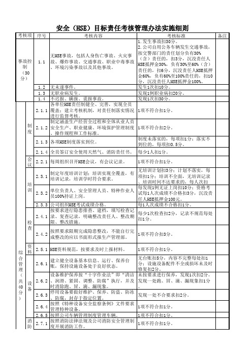 安全(HSE)目标责任考核管理办法实施细则