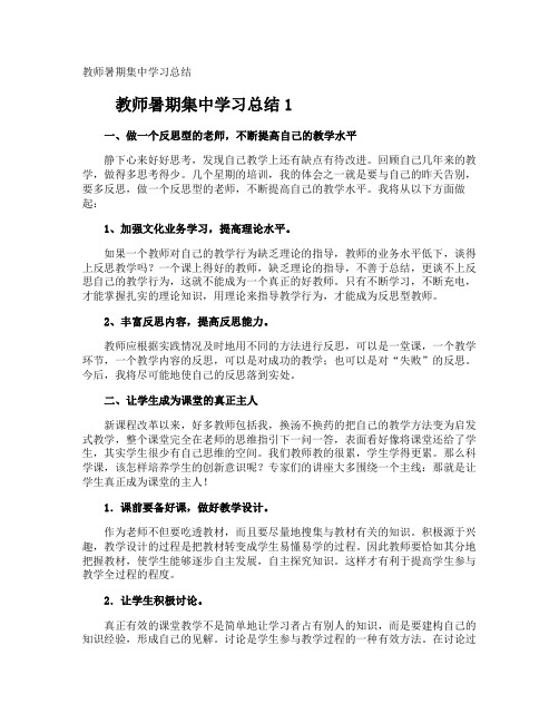 教师暑期集中学习总结