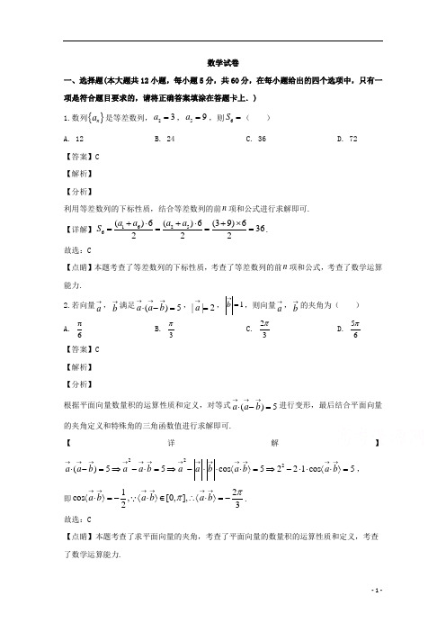 【精准解析】湖北省武汉市2019-2020学年高一下学期期中考试数学试题