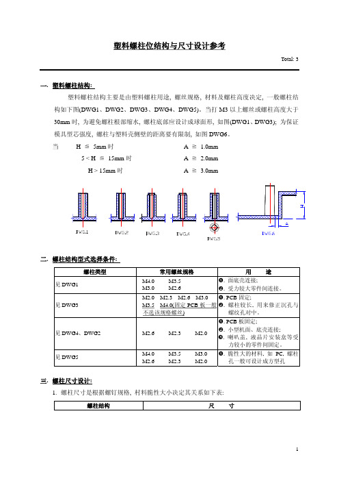 塑胶螺柱位结构与尺寸设计参考