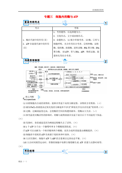 2019年生物大二轮复习 专题三 细胞内的酶与ATP学案