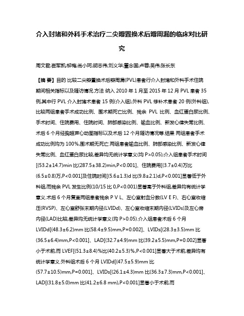 介入封堵和外科手术治疗二尖瓣置换术后瓣周漏的临床对比研究