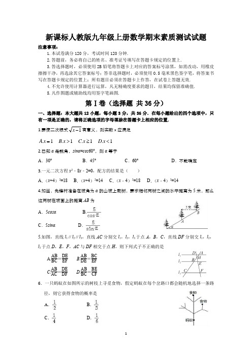 新课标人教版九年级上册数学期末素质测试试题(含答案)