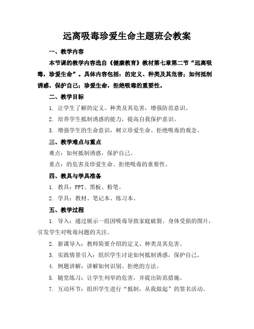 远离吸毒珍爱生命主题班会教案