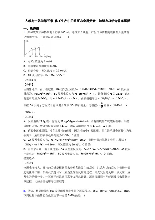 人教高一化学第五章 化工生产中的重要非金属元素  知识点总结含答案解析