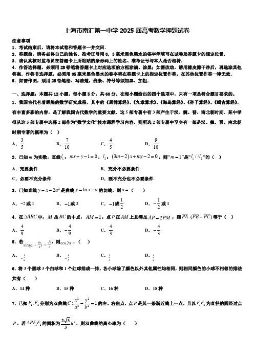 上海市南汇第一中学2025届高考数学押题试卷含解析