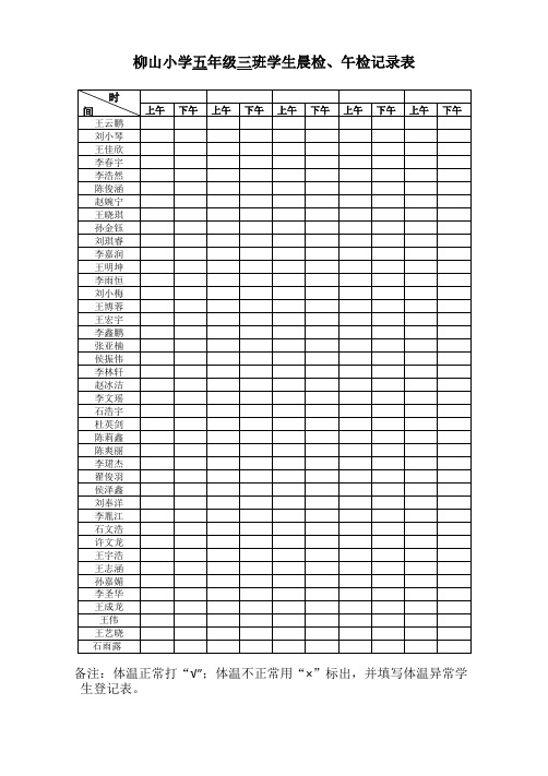 小学学生晨检、午检记录表