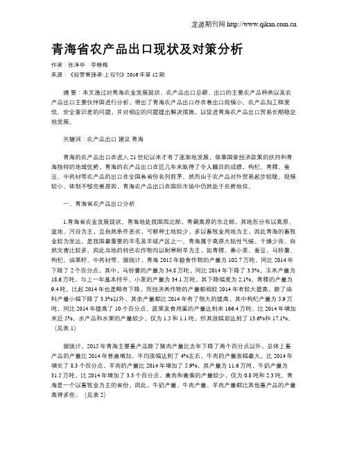 青海省农产品出口现状及对策分析