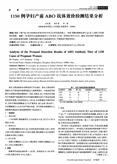 1150例孕妇产前ABO抗体效价检测结果分析