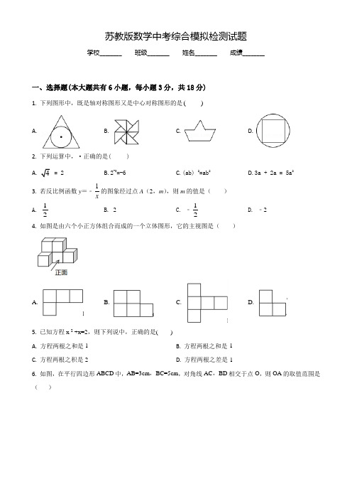 苏教版中考一模考试《数学试题》含答案解析