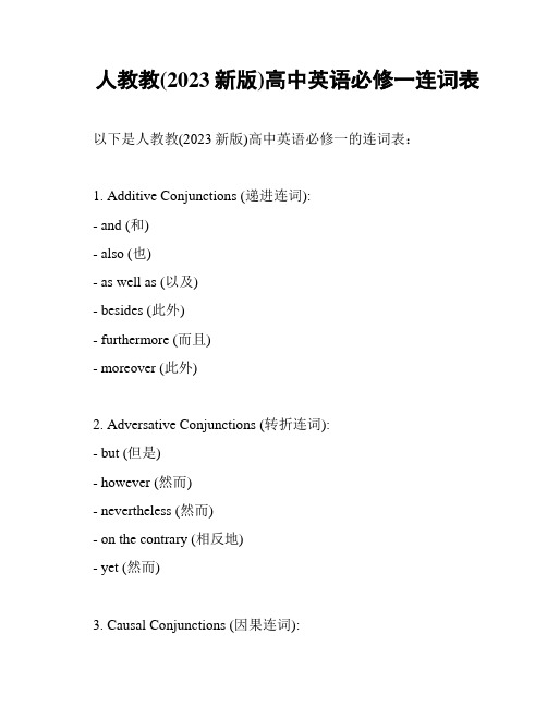 人教教(2023新版)高中英语必修一连词表