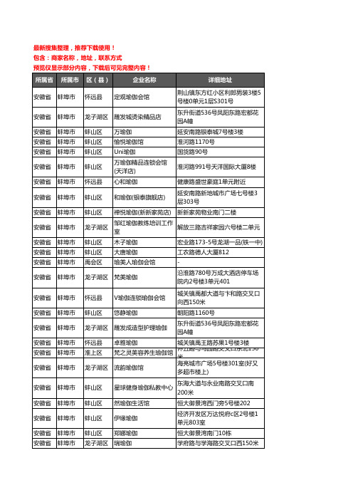 新版安徽省蚌埠市瑜伽企业公司商家户名录单联系方式地址大全26家