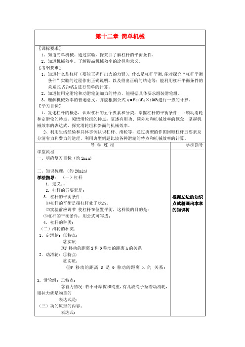 推荐八年级物理下册第十二章简单机械复习导学案(无答案)(新版)新人教版