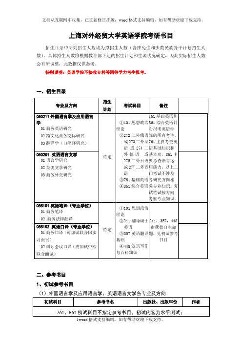 上海对外经贸大学英语学院考研书目