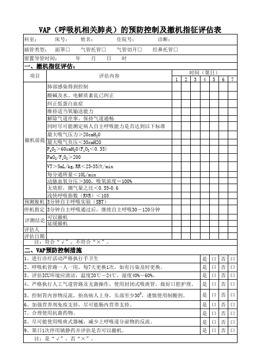 ICUVAP撤机评估表