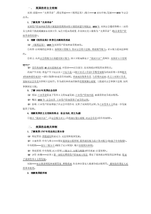 高一历史人教版必修一第三单元近代西方资本主义政治制度的确立与发展知识梳理