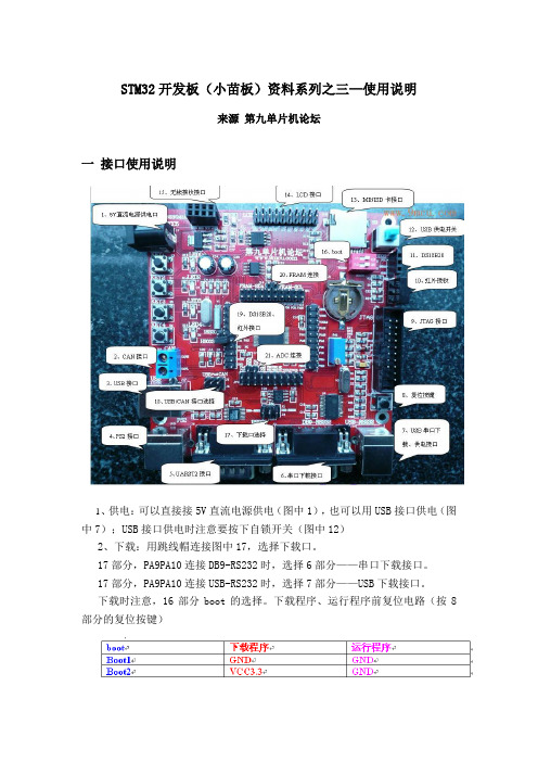 STM32开发板(小苗板)资料系列之三-使用说明及接口连接