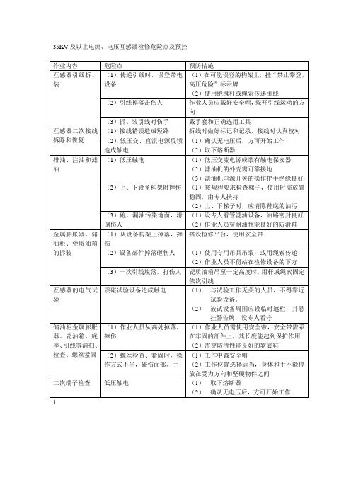 35KV及以上电流、电压互感器检修危险点及预控