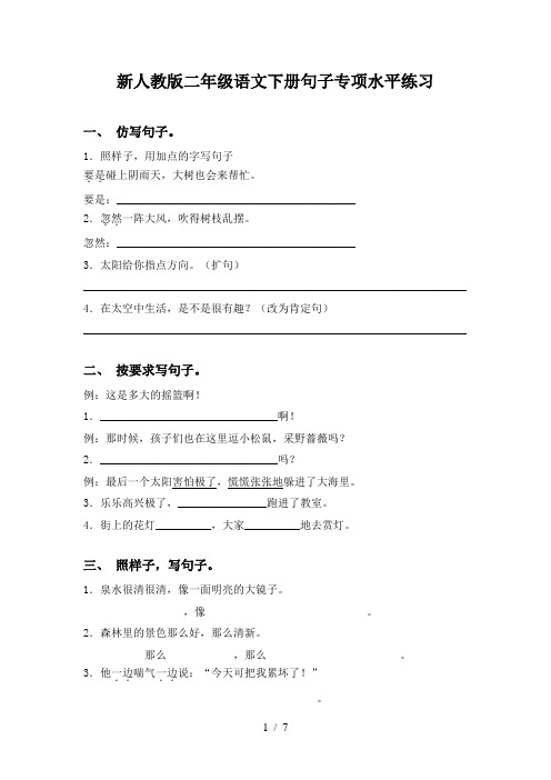 新人教版二年级语文下册句子专项水平练习