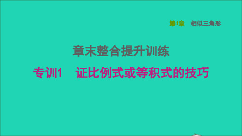 九年数学上册第4章相似三角形章末整合提升训练专训1证比例式或等积式的技巧课件(新版)浙教版