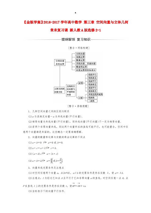 高中数学 第三章 空间向量与立体几何章末复习课 新人教A版选修2-1