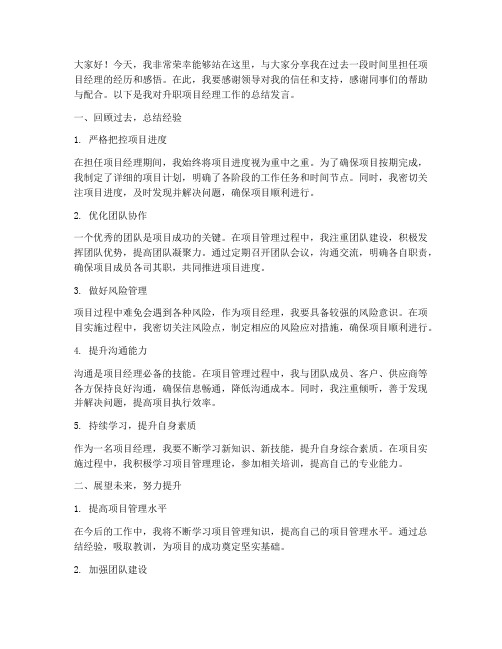 升职项目经理总结发言稿