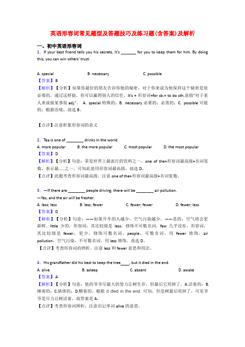 英语形容词常见题型及答题技巧及练习题(含答案)及解析