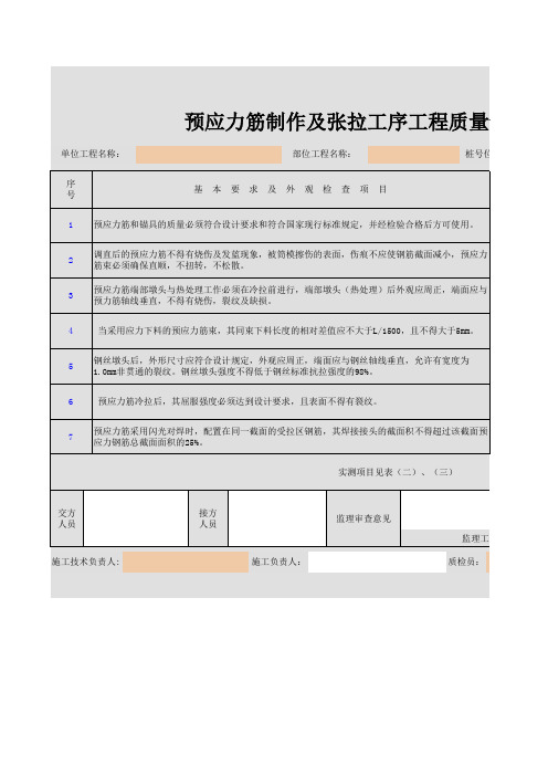 预应力筋制作及张拉工序工程质量评定表(一)