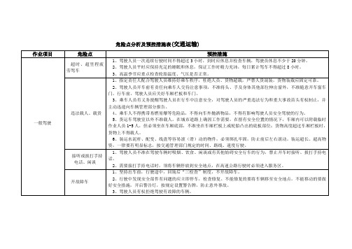 危险点分析及预控措施表(交通运输)