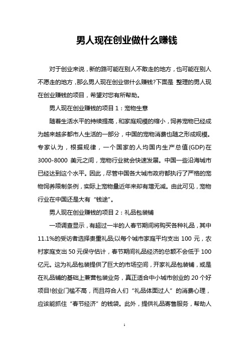 男人现在创业做什么赚钱
