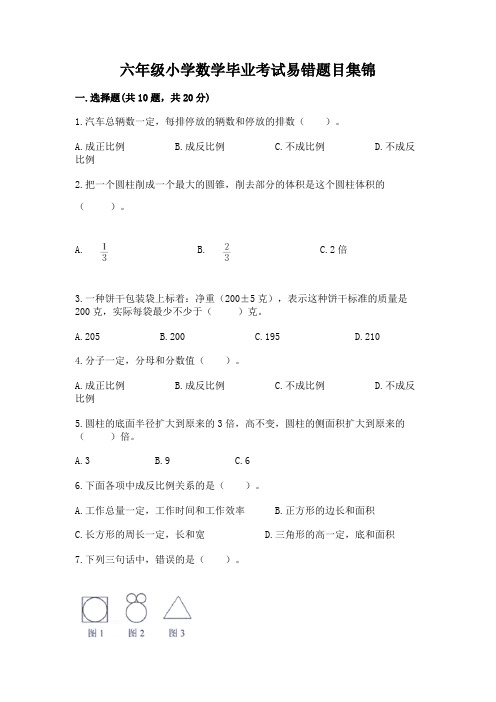 六年级小学数学毕业考试易错题目集锦有答案解析