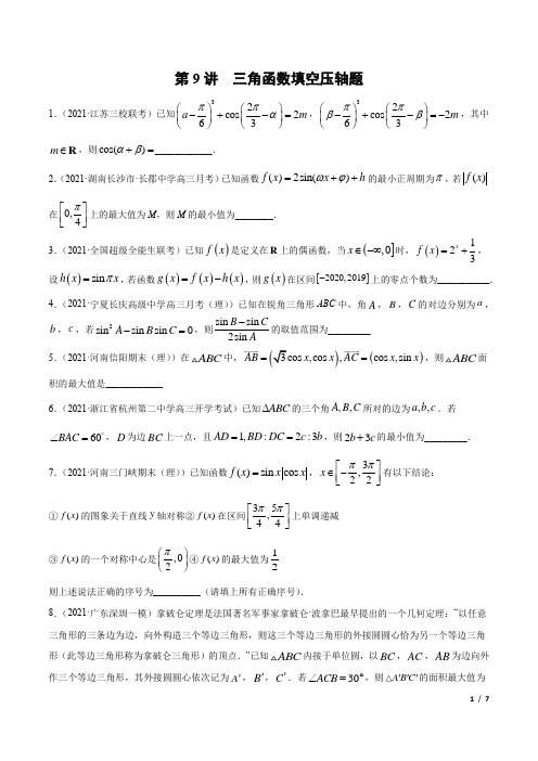 第9讲  三角函数填空压轴题(原卷版)